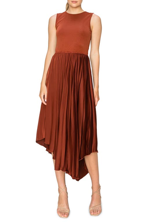 Shop Melloday Mixed Media Sleeveless Asymmetric Dress In Rust