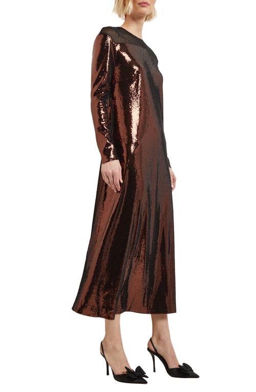 Misook Sequined Long Sleeve Dress In Mahogany