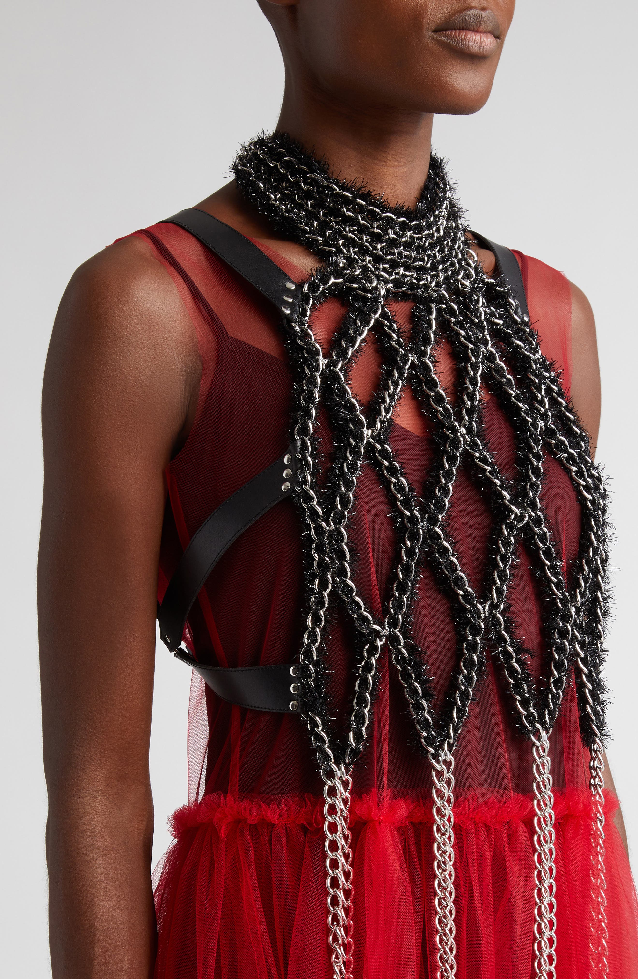 Noir Kei Ninomiya Faux Fur & Faux Leather Chain Harness in Black Noir Kei Ninomiya Faux Fur & Faux Leather Chain Harness in Black
