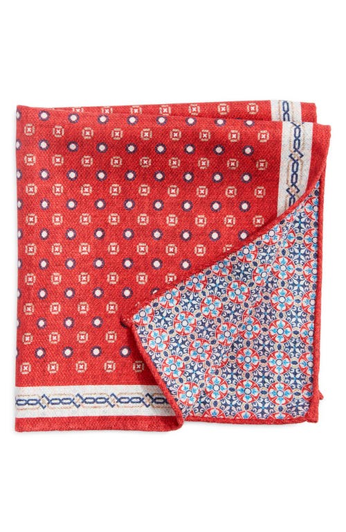 Neat & Arabesque Prints Reversible Silk Pocket Square in Red