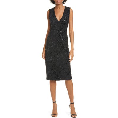 Alice + Olivia Alba Sequin Sleeveless Dress, Black