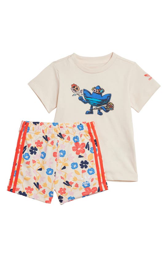 Adidas Originals Kids' Floral Cotton Graphic T-shirt & Shorts Set In Wonder White