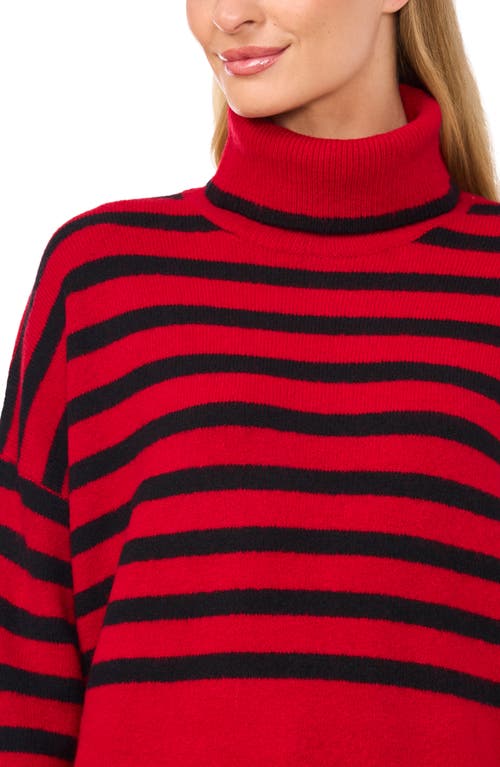 Shop Cece Stripe Turtleneck Sweater In Glamour Red