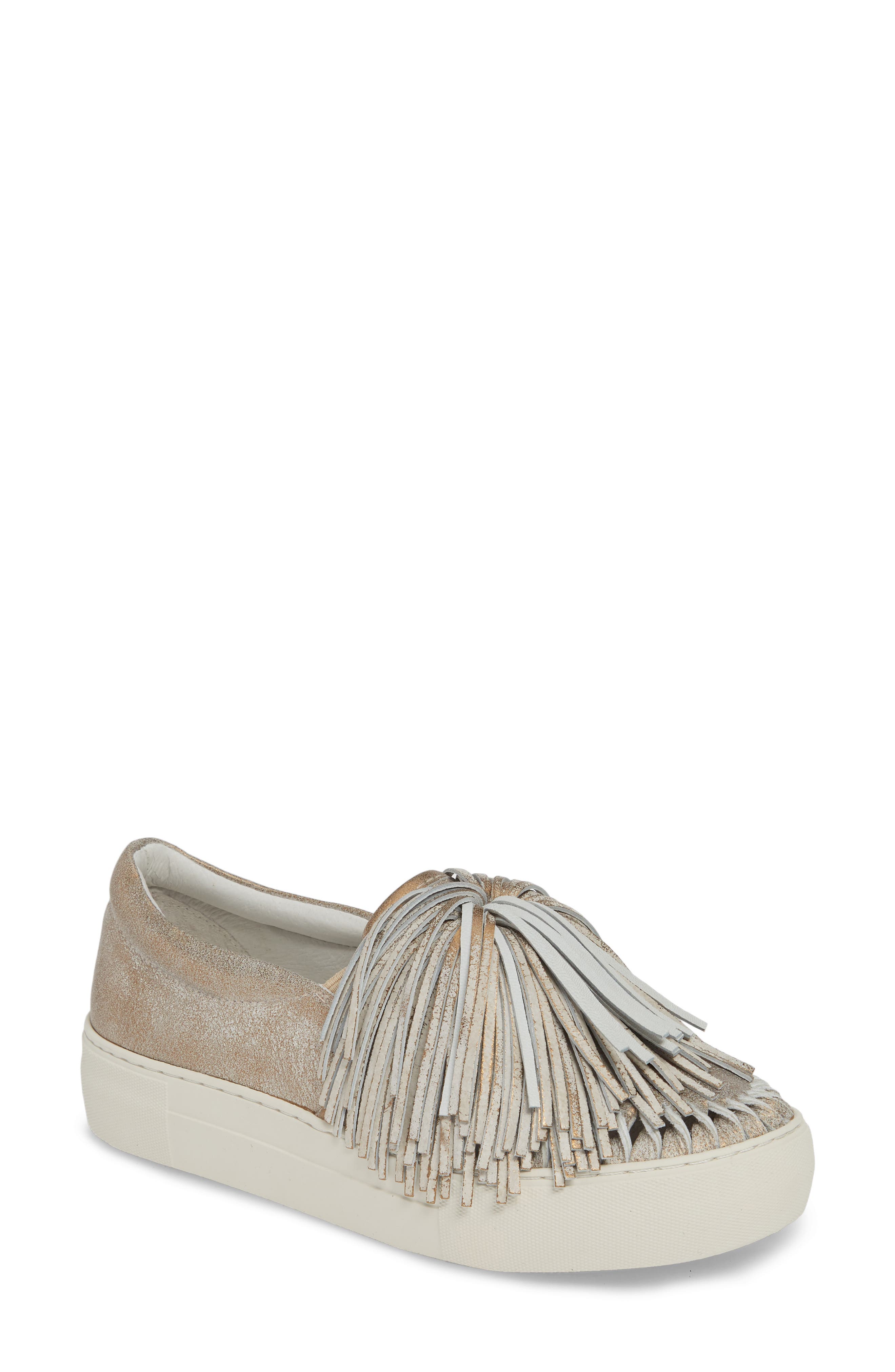Jslides Aria Fringe Slip-On Platform Sneaker, Metallic