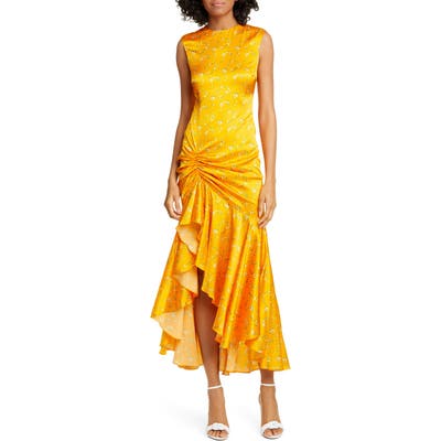Caroline Constas Lonnie Floral Print Ruched Dress, Orange