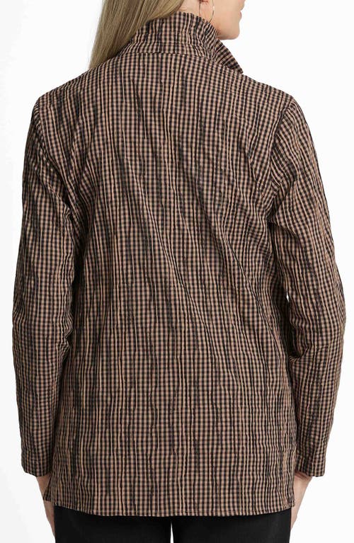 Foxcroft Carolina Crinkled Gingham Cotton Blend Shirt Jacket In Almond/black