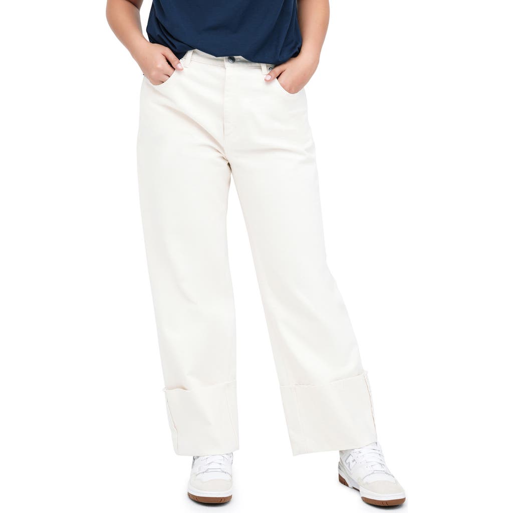 Marcella Whitlock High Waist Cuff Straight Leg Jeans In Off White