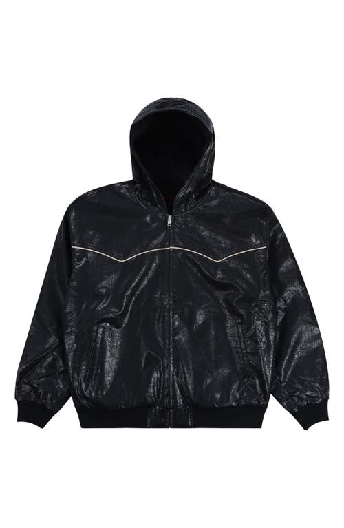 PLEASURES PLEASURES REVENGE HOODED FAUX LEATHER WORK JACKET 