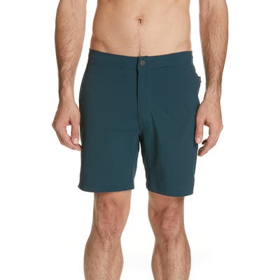 Onia Calder Microstripe Swim Trunks, Green