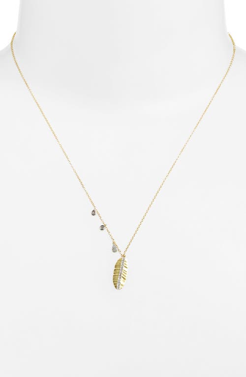 Meira T Leaf & Diamond Charm Necklace In Two Toned Yellow Gold