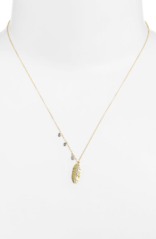 Shop Meira T Leaf & Diamond Charm Necklace In Two Toned Yellow Gold