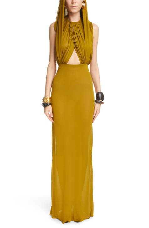 Hooded Crepe Voile Jersey Gown