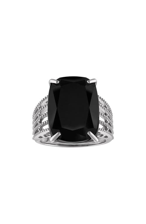 Fzn Black Spinel Ring In Black/silver