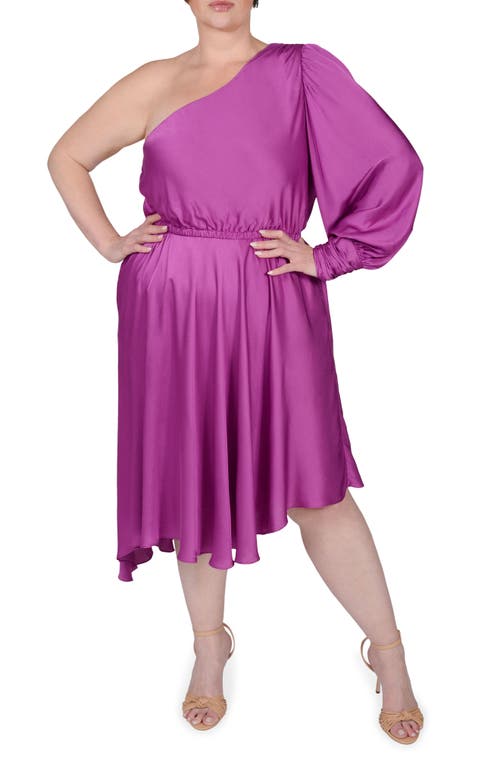 Olivia One-Shoulder Asymmetric Dress in Berry