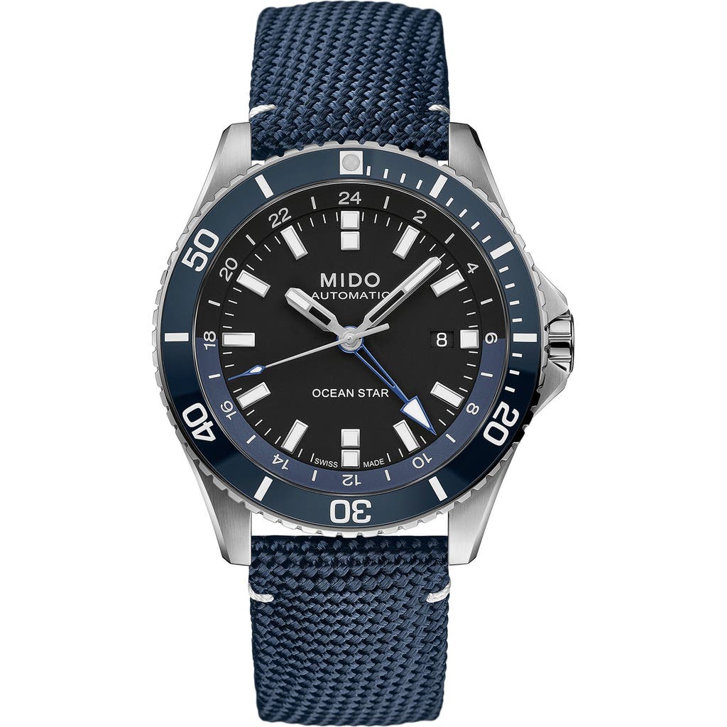 Mido Ocean Star Gmt Automatic Canvas Strap Watch, 44mm In Blue