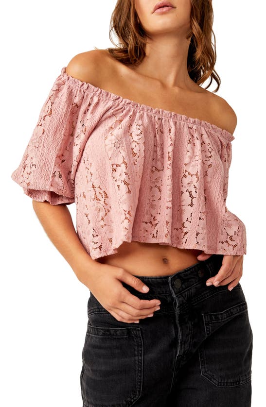 Shop Free People Stacey Puff Sleeve Lace Top In Blush Tint