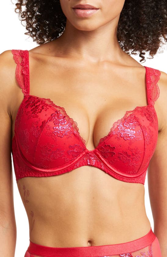 Ann Summers Carmen Underwire Padded Plunge Push-up Bra In Red