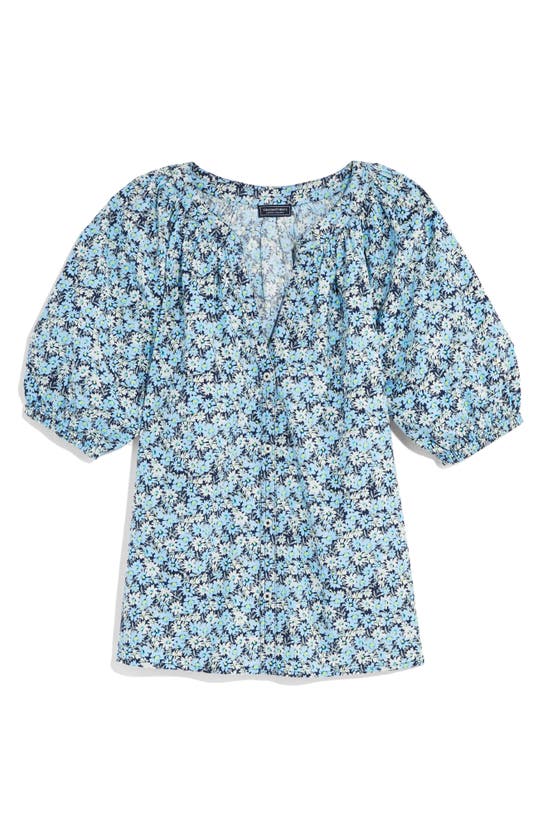 Shop Vineyard Vines Puff Sleeve Cotton Button-up Top In Sb Floral - Navy