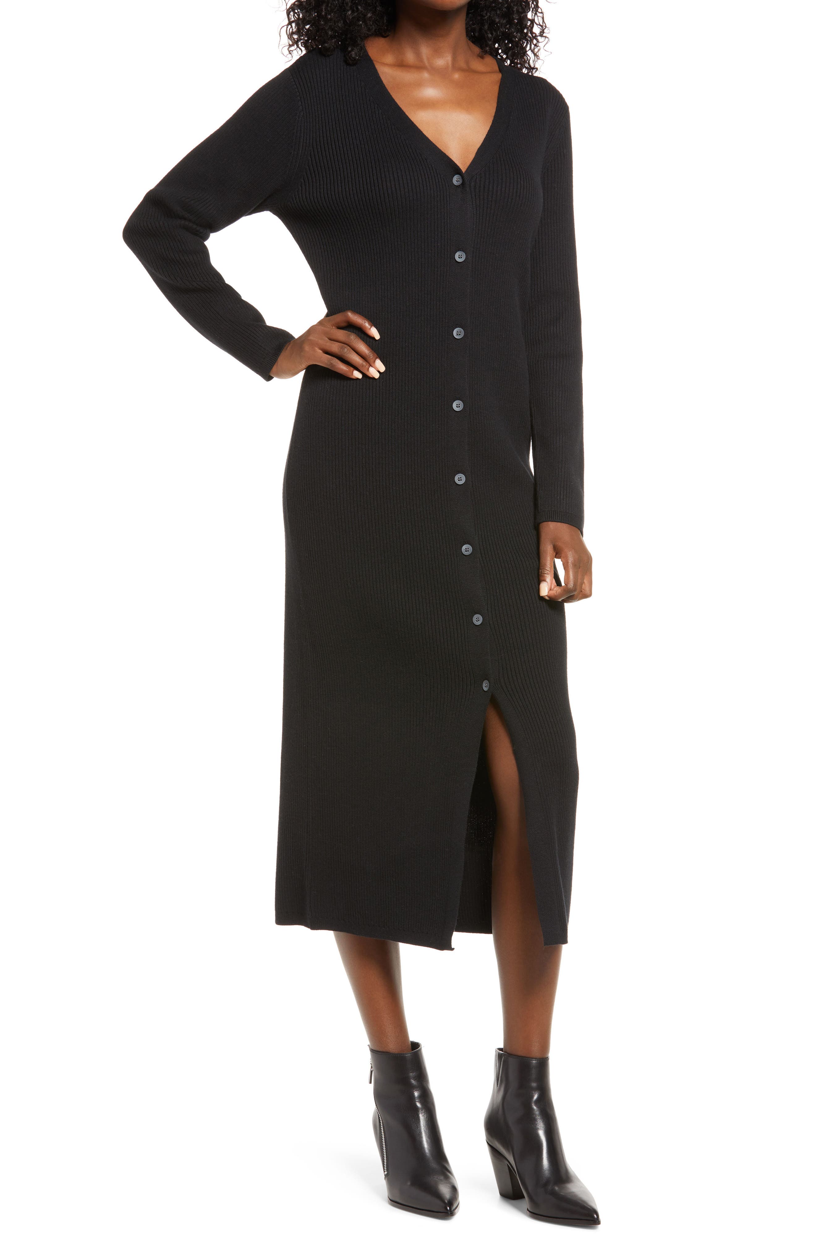 button front sweater dress