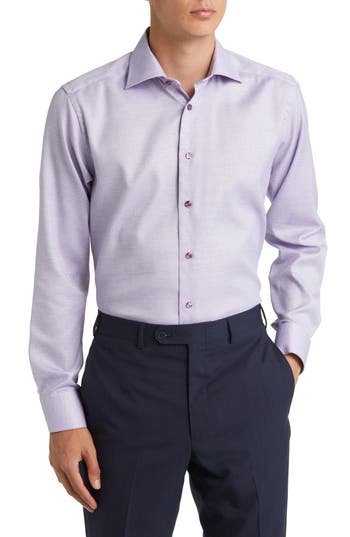 Eton Slim Fit Textured Solid Cotton Dress Shirt In Medium Pink