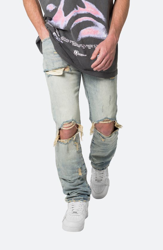 Shop Mnml D544 Ripped Straight Leg Jeans In Vintage Blue