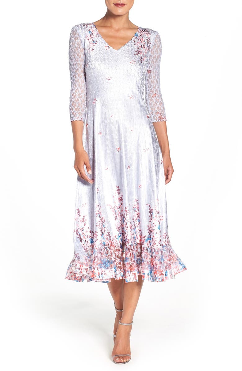 Komarov Floral Charmeuse & Lace A-Line Dress (Regular & Petite) | Nordstrom