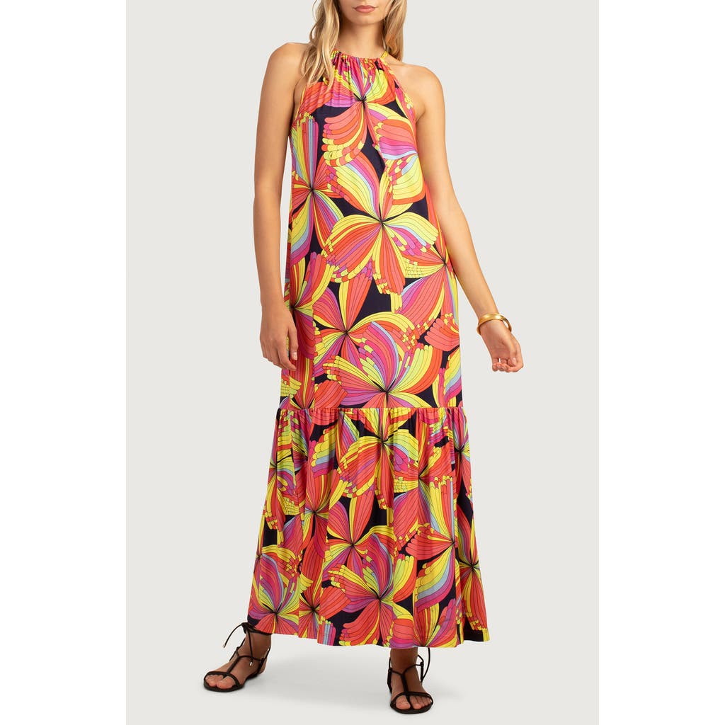 Shop Trina Turk La Concha Print Sleeveless Maxi Dress In Coral Floral Print Multi