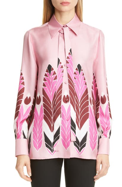 VALENTINO FEATHER PRINT SILK CREPE DE CHINE BLOUSE,TB3AB16D54E