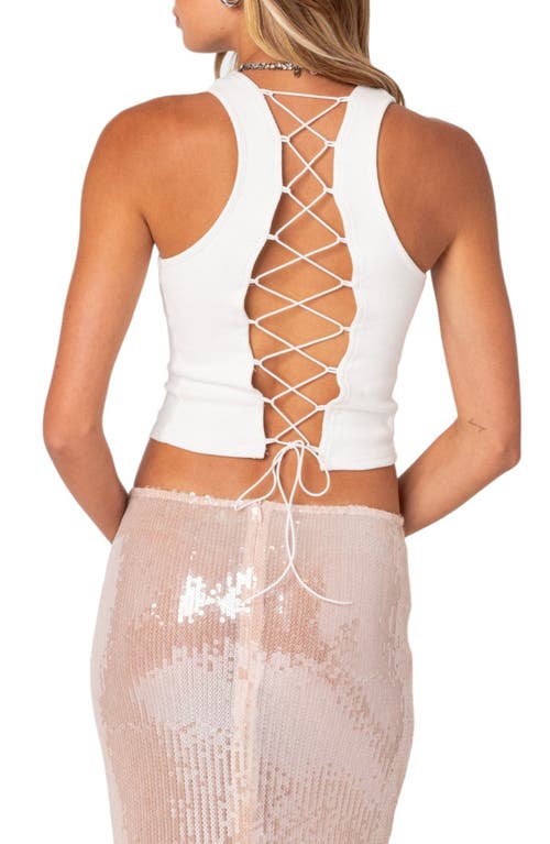EDIKTED EDIKTED KOKO BACK LACE-UP SLEEVELESS STRETCH COTTON TOP 