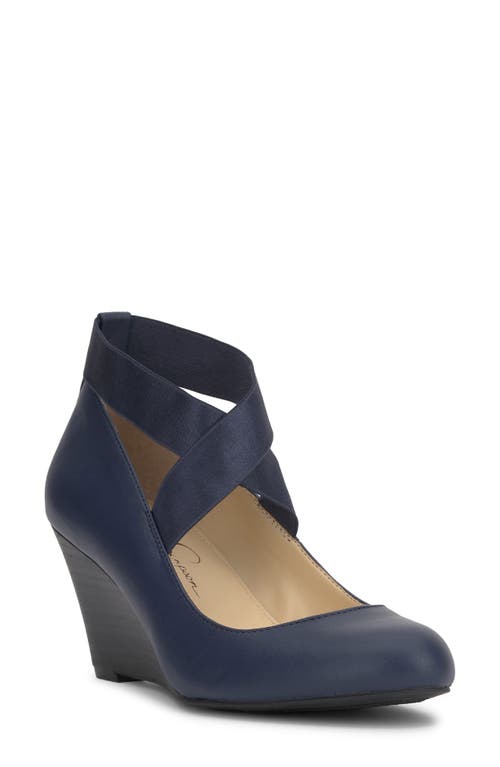 Jessica Simpson Saedra Ankle Strap Wedge Pump in Navy 