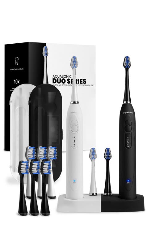 DUO Dual Ultrasonic Toothbrushes with 10 DuPont Brush Heads & 2 Travel Cases