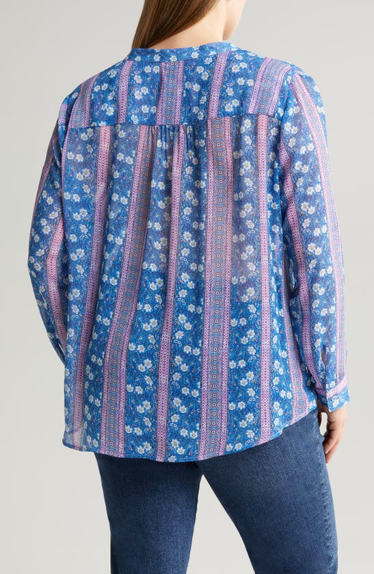 Shop Kut From The Kloth Jasmine Roll Sleeve Top In Martigues-blue/ Magenta