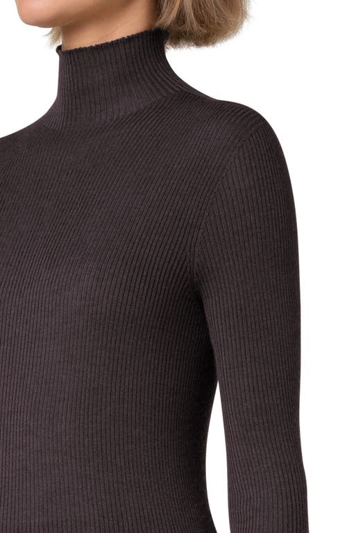 Shop Akris Cashmere & Silk Fine Rib Funnel Neck Sweater In Dark Vicuna