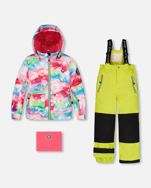 Shop Deux Par Deux Little Girl's Two Piece Snowsuit Printed Bubbles And Lime In Wild Lime