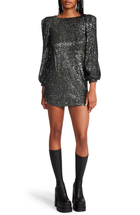 Steve Madden Women's Delorean Sparkling Puff-sleeve Mini Dress In Gunmetal