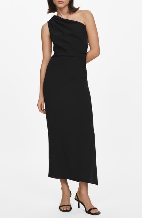 MANGO Naty Ruched One-Shoulder Maxi Dress Black at Nordstrom,