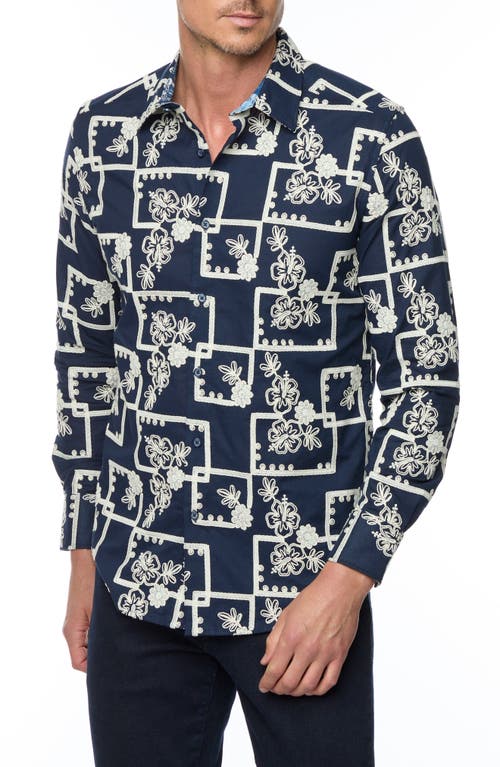 Robert Graham Oleander Classic Fit Embroidered Cotton Button-Up Shirt in Navy 