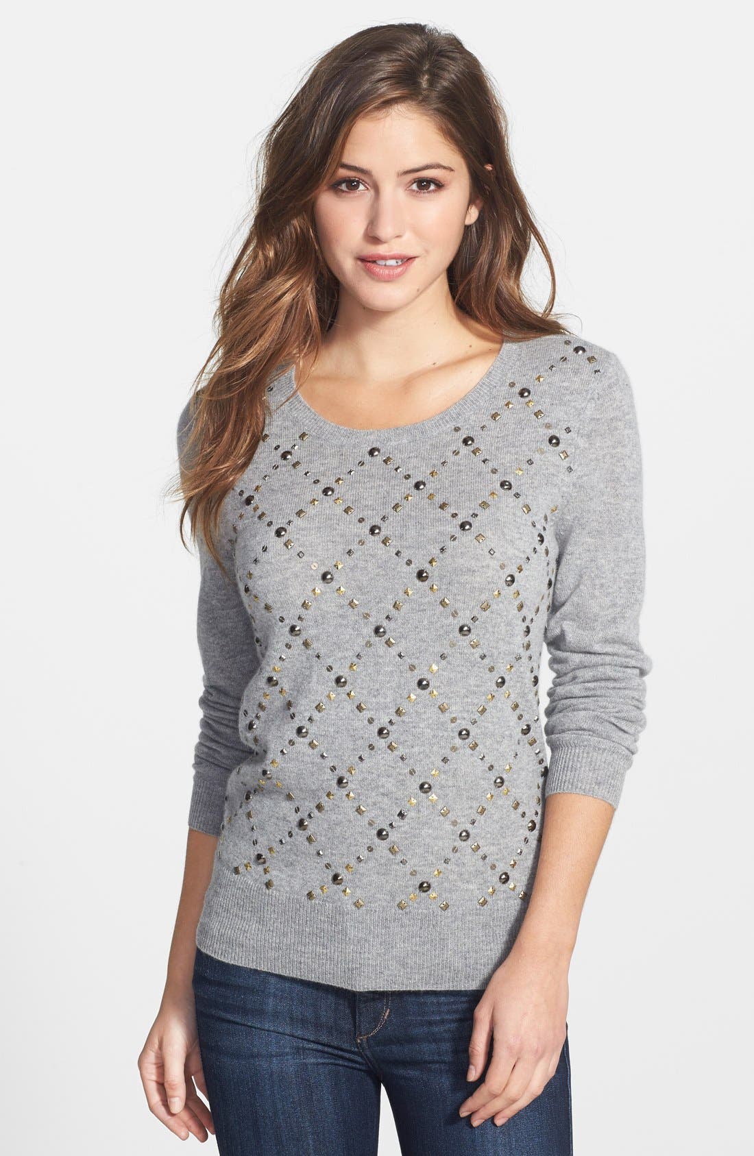 Halogen® Argyle Studded Cashmere Sweater Nordstrom