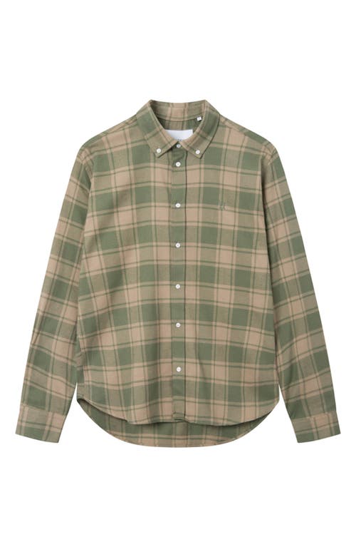 Les Deux Kristian Check Flannel Button-Down Shirt in 522507-Olive Night/Lead Gray
