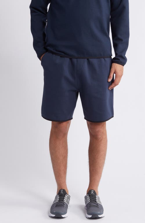 Shop Zella Powertek Stretch Cotton Blend Shorts In Navy Eclipse