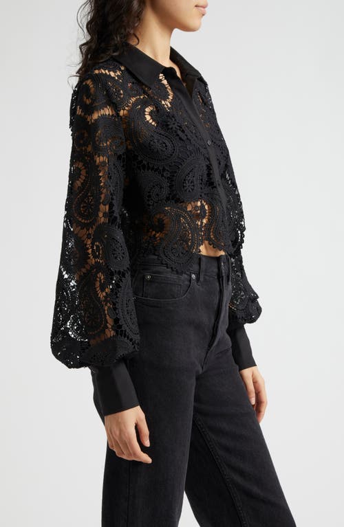 Shop L Agence L'agence Odelia Allover Lace Crop Button-up Shirt In Black