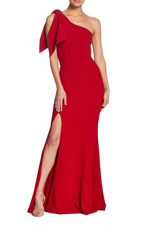One Shoulder Front Split Maxi Dress - Red