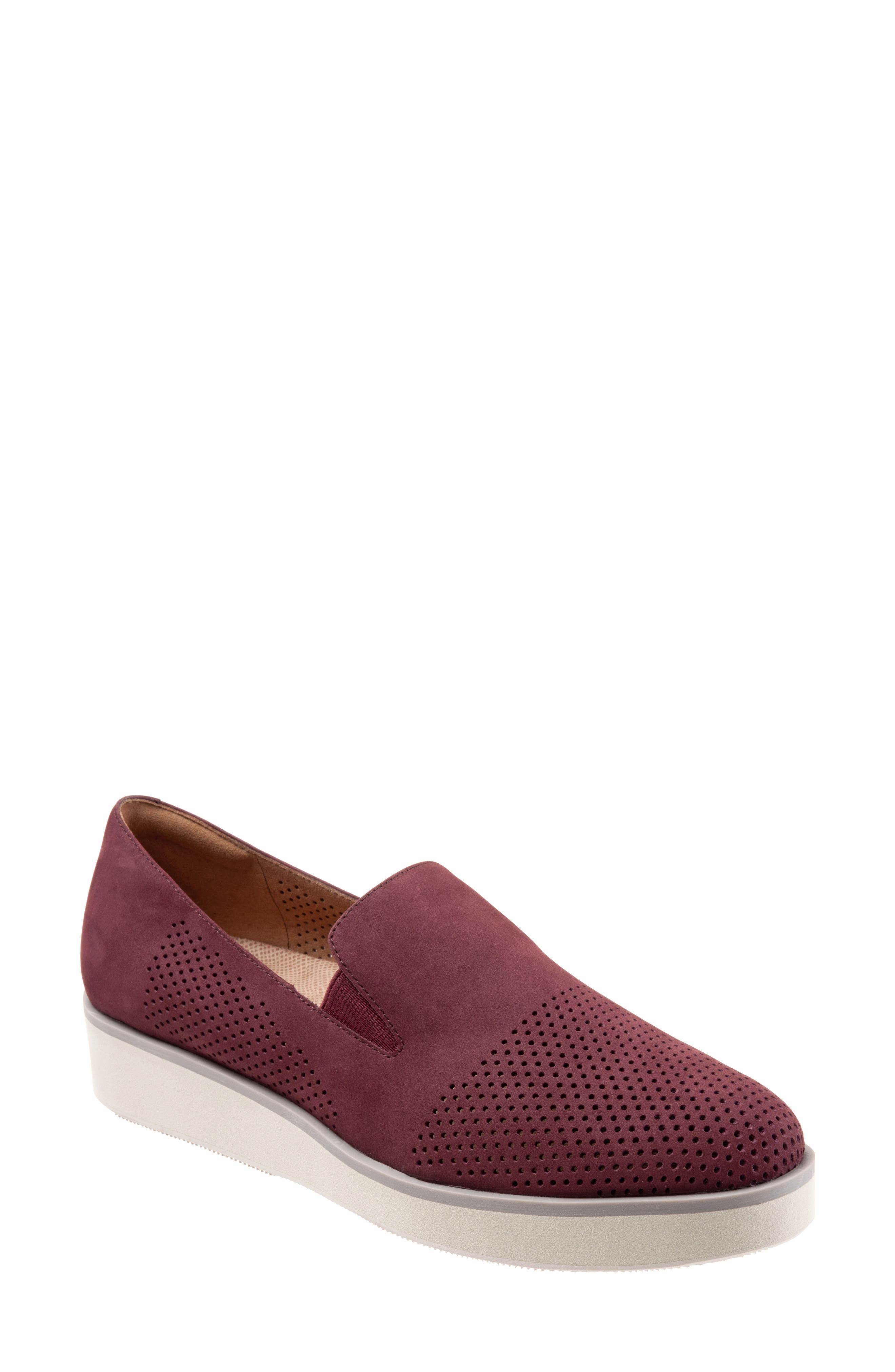burgundy suede slip on sneakers