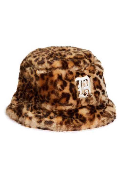 R13 Zebra Stripe Faux Fur Bucket Hat in Leopard/Brown