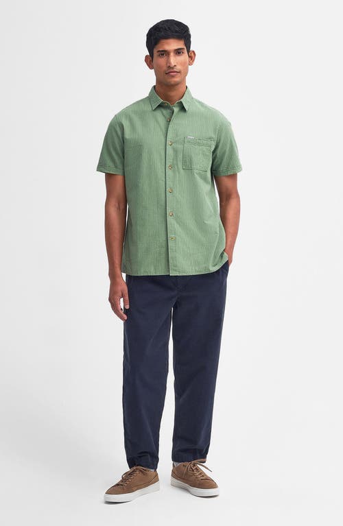 Shop Barbour Thermond Regular Fit Stripe Short Sleeve Seersucker Button-up Shirt In Green