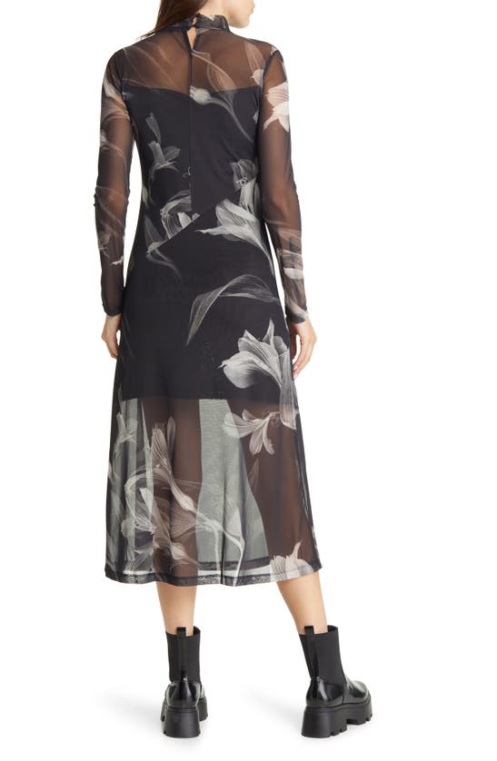 Allsaints Hanna Iris Floral Long Sleeve Dress In Black