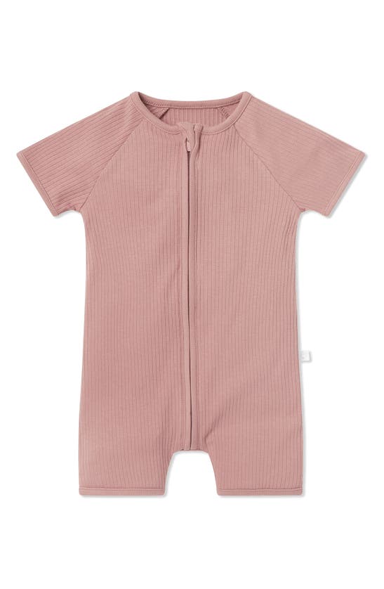 Mori Rib Fitted One-piece Short Pajamas In Ribbed Rose