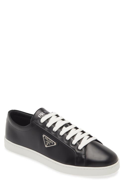 Shop Prada Lane Triangle Logo Low Top Leather Sneaker In Nero