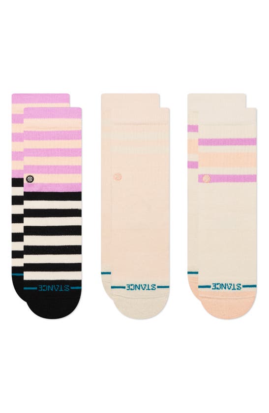 Shop Stance Kids' Melodious Stripe Assorted 3-pack Crew Socks In Peach