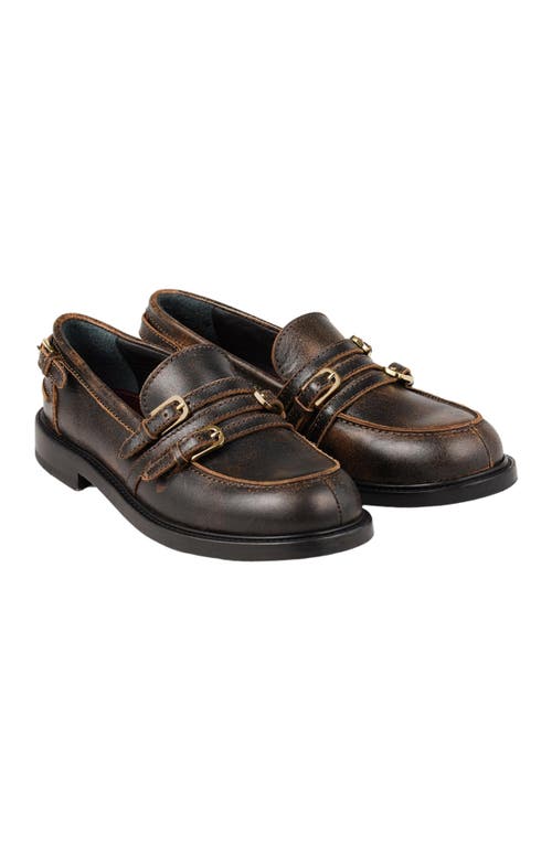 Shop Sandro Distressed Leather Loafers In Brown